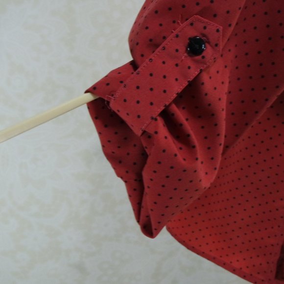 ELEMENTZ Red Orange Polka Dot Adjustable Sleeve Button Up Blouse Shirt - Picture 15 of 17